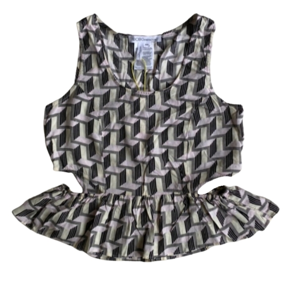 BCBGENERATION Cutout Peplum Crop Top Geometric - Picture 1 of 8